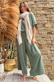 Pure Cotton Santos Keyhole Drape Back Top Khaki